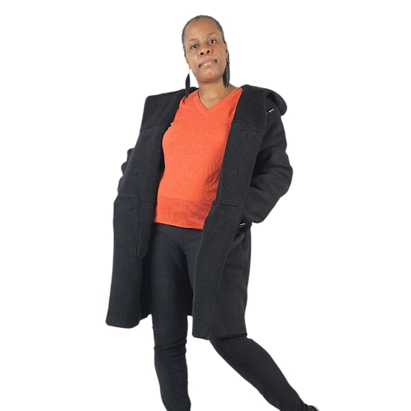 Laruen Ralph Lauren Faux Shearling Toggle Buttoned Black Coat - Picture 5 of 16